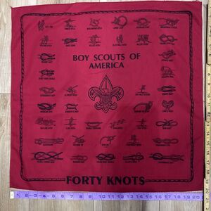 Vintage Boy Scouts of America Red Cotton "Forty Knots" Neckerchief